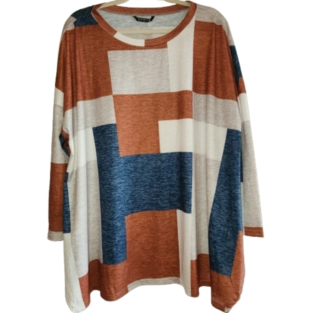 NWT BloomChic Geometric Colorblock Tunic Rust Navy & Cream Size 14/16 Super Soft